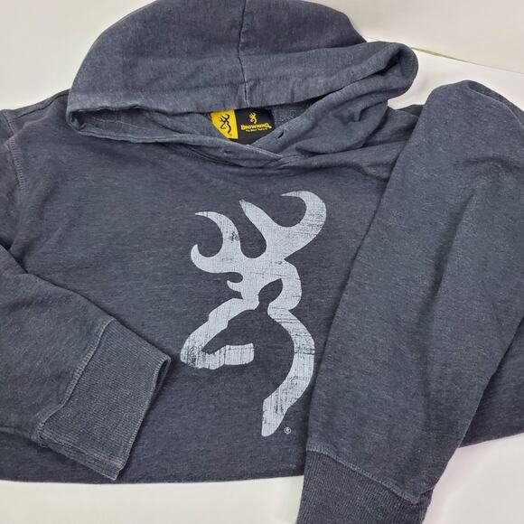 Browning Sportswear Men's Size L Hoodie Pullover Sweatshirt Logo Front Blue - Picture 4 of 9